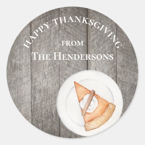 Personalized Rustic Thanksgiving Pumpkin Pie Classic Round Sticker