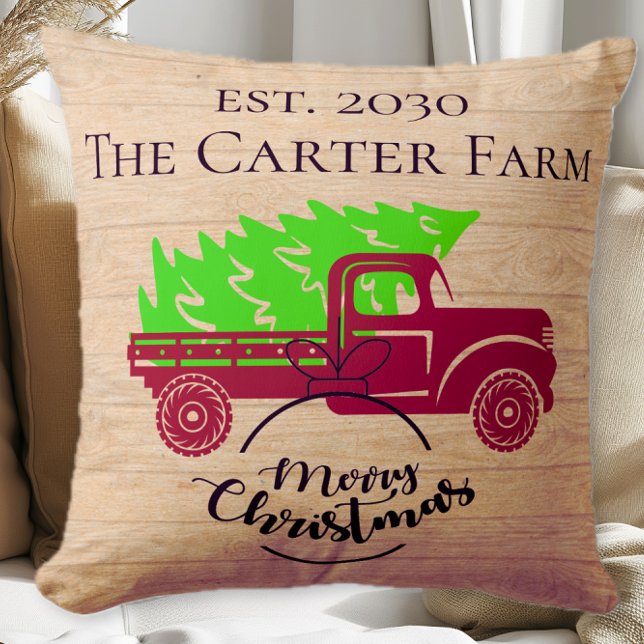 Personalized Rustic Truck Est. Yr. Christmas Throw Pillow (Creator Uploaded)