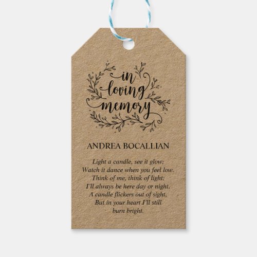 Personalized Rustic Vines Black Font Funeral Tag