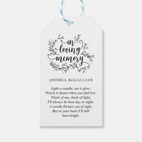 Personalized Rustic Vines Black Font Funeral Tag