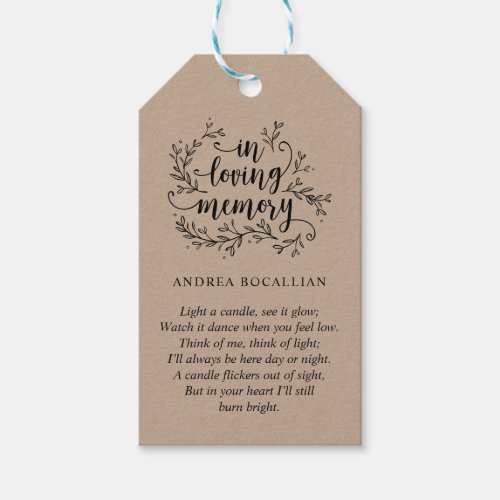 Personalized Rustic Vines Black Kraft Funeral Tag