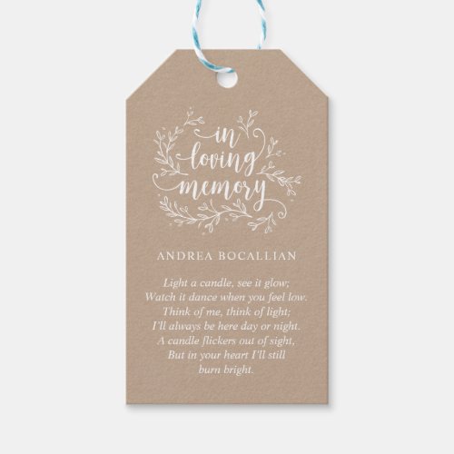 Personalized Rustic Vines White Kraft Funeral Tag