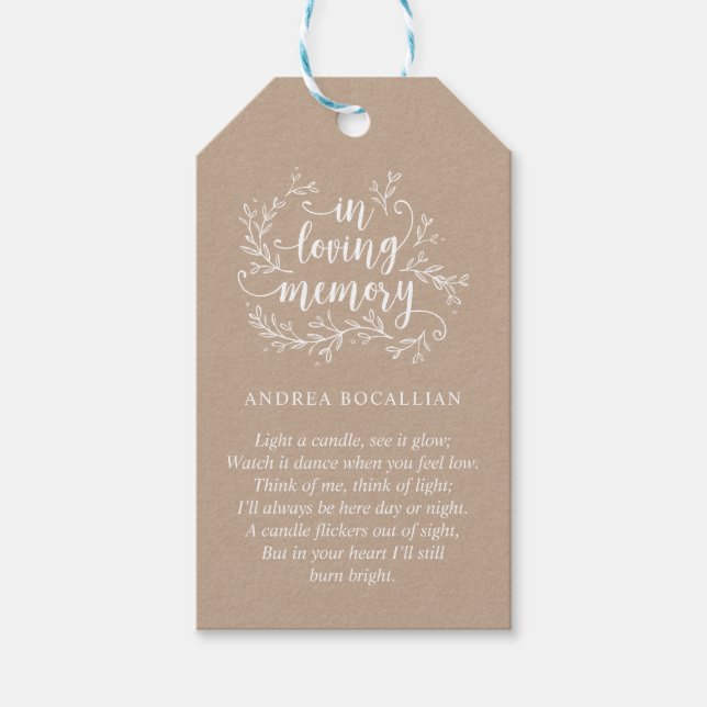 Personalized Rustic Vines White Kraft, Funeral Tag (Front)