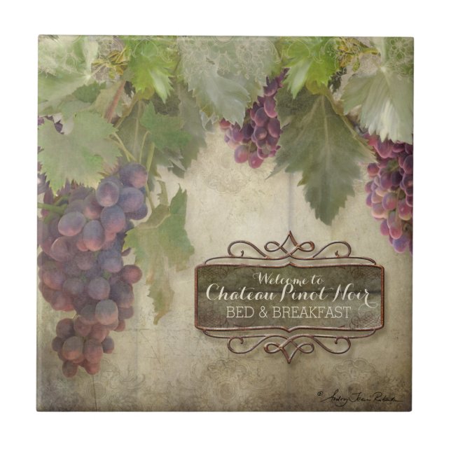 Personalized Rustic Vineyard Winery Fall Wine Sign Ceramic Tile (Front)