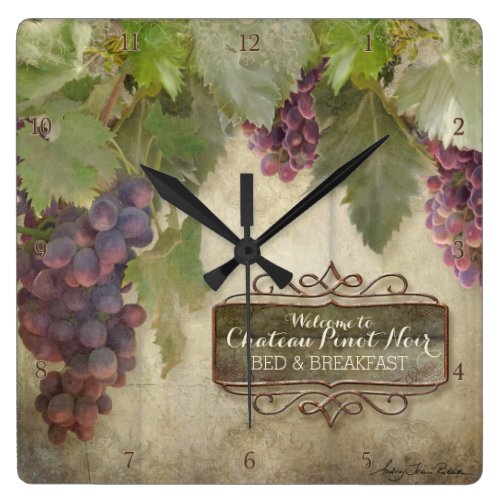 Personalized Rustic Vineyard Winery Fall Wine Sign Square Wall Clocks