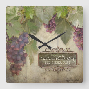 Personalized Rustic Vineyard Winery Fall Wine Sign Square Wall Clock