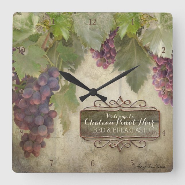 Personalized Rustic Vineyard Winery Fall Wine Sign Square Wall Clock (Front)