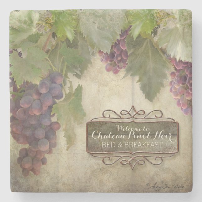 Personalized Rustic Vineyard Winery Fall Wine Sign Stone Coaster (Front)