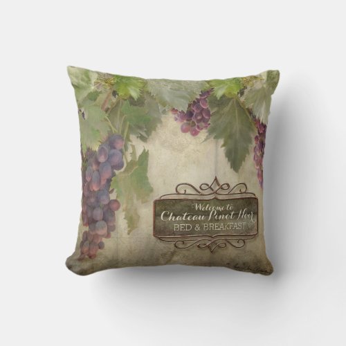 Personalized Rustic Vineyard Winery Fall Wine Sign Throw Pillow