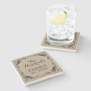 Personalized Rustic Vintage Family Last Name Stone Coaster