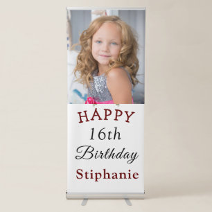 Personalized Rustic Watercolor Photo Birthday Retractable Banner