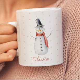 Personalized Rustic Watercolor Snowman Let it Snow Mug