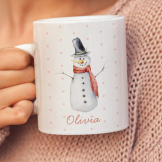 Personalized Rustic Watercolor Snowman Let it Snow Mug