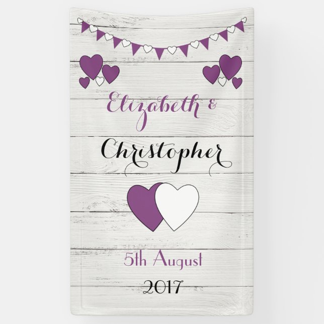Personalized rustic Wedding Backdrop Purple Banner (Vertical)