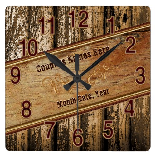 Personalized Rustic Wedding Gift Ideas for Couples Square Wall Clock