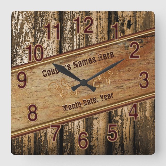 Personalized Rustic Wedding Gift Ideas for Couples Square Wall Clock (Front)
