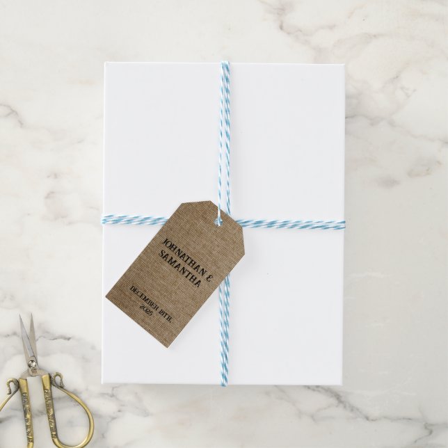Personalized Rustic Wedding Gift Tags – Burlap  (With Twine)