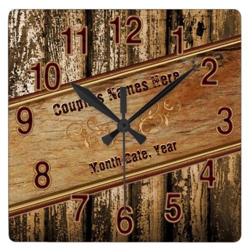 Personalized Rustic Wedding Gifts, faux Wood Clock