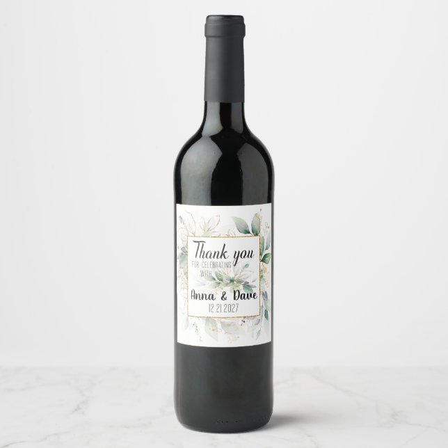 Personalized Rustic Wedding Greenery Favors Wine Label (Front)