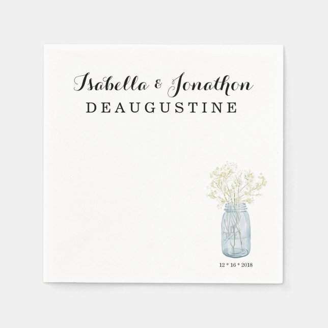 Personalized Rustic Wedding - Mason Jar Paper Napkins (Front)