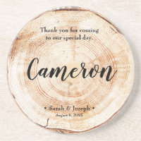 Personalized Rustic wedding Name wood cut coaster