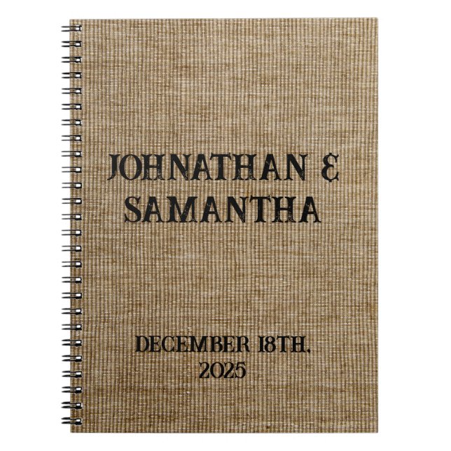 Personalized Rustic Wedding Notebook – Burlap  (Front)