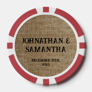 Personalized Rustic Wedding Poker Chips – Burlap 