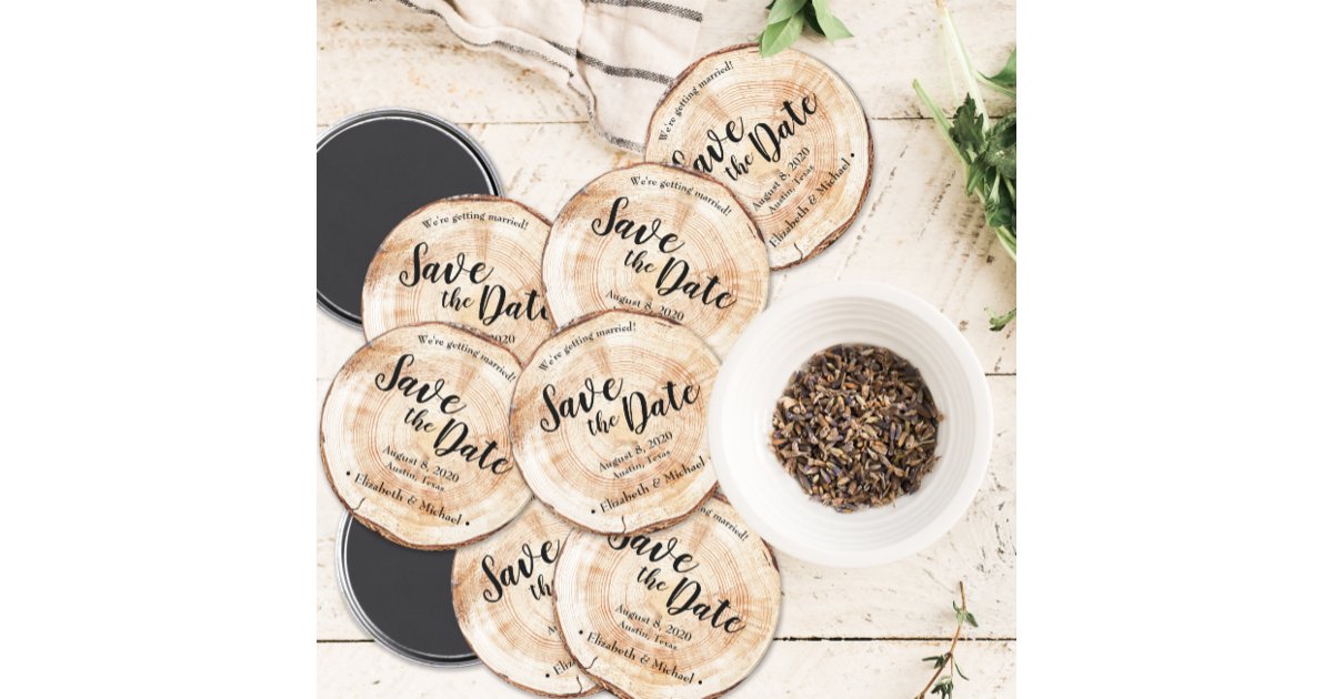 Personalized Rustic Wedding Save the date Wood Magnet