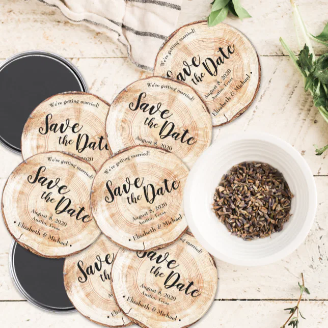 Personalized Rustic Wedding Save the date Wood Magnet