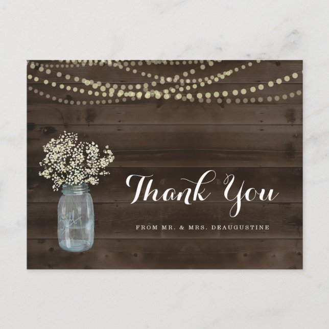 Personalized Rustic Wedding Thank You Postcard (Front)