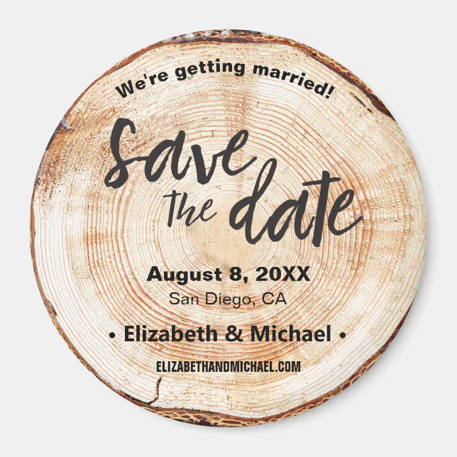 Personalized Rustic wedding Wood Cut Save the date Magnet | Zazzle
