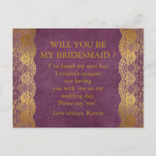Personalized Rustic Will You Be My Bridesmaid Post Invitation Postcard