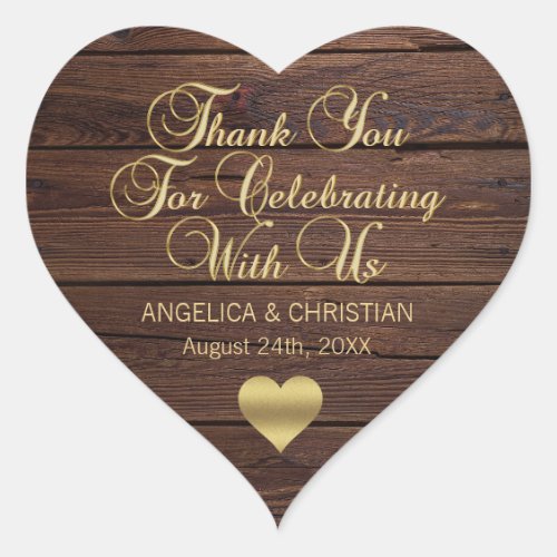 Personalized RUSTIC Wood Barn Gold Wedding Heart Sticker