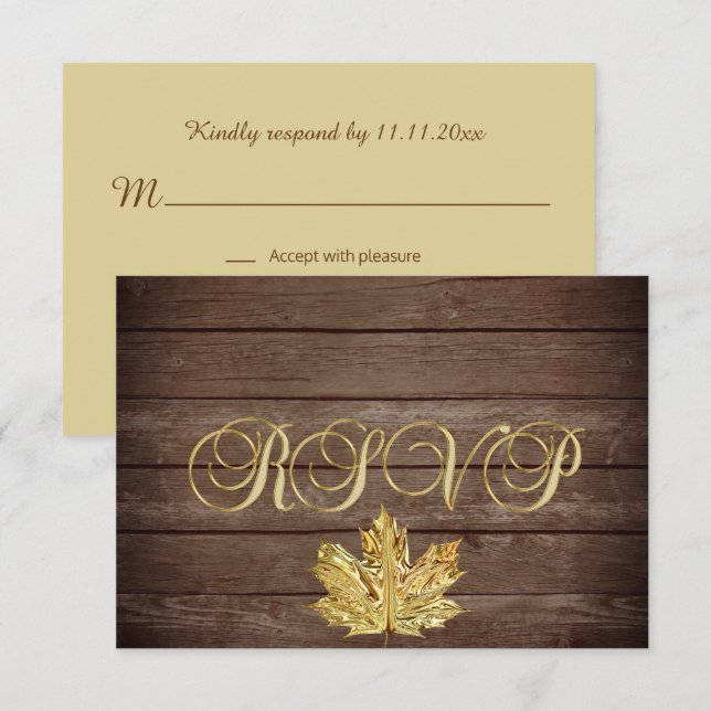 Personalized Rustic Wood Country Fall RSVP Wedding Invitation (Front/Back)