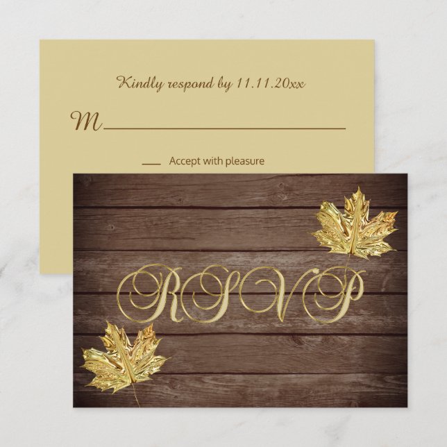Personalized Rustic Wood Country Fall RSVP Wedding Invitation (Front/Back)