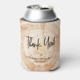 Personalized Rustic Wood Disc Thank you Wedding Can Cooler