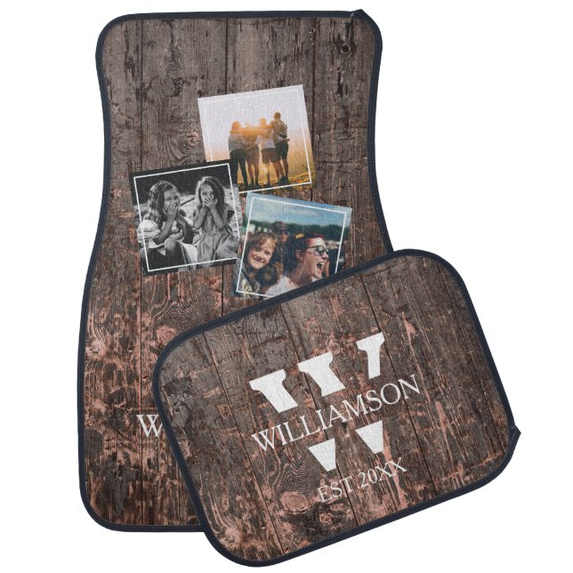 Personalized Rustic Wood Effect Monogram Car Floor Mat (Set)