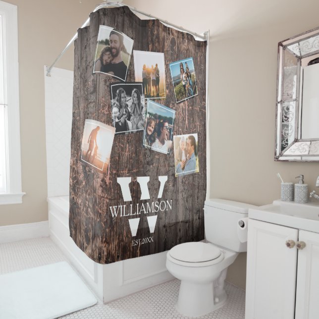Personalized Rustic Wood Effect Monogram Shower Curtain (In Situ)