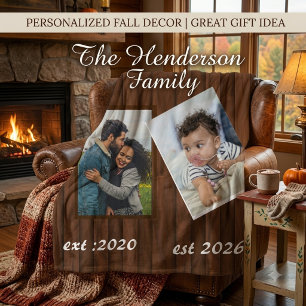 Personalized Rustic Wood Fall Family Photo Fleece Blanket