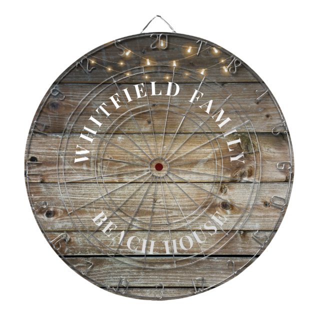 Personalized Rustic Wood Family Beach House Dart Board (Front)
