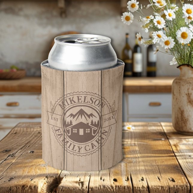 Personalized Rustic Wood Family Cabin Can Cooler (Creator Uploaded)