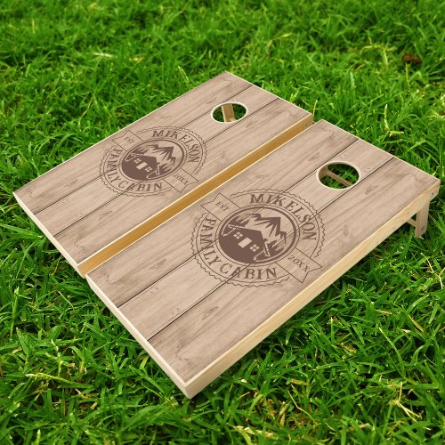 Personalized Rustic Wood Family Cabin Cornhole Set