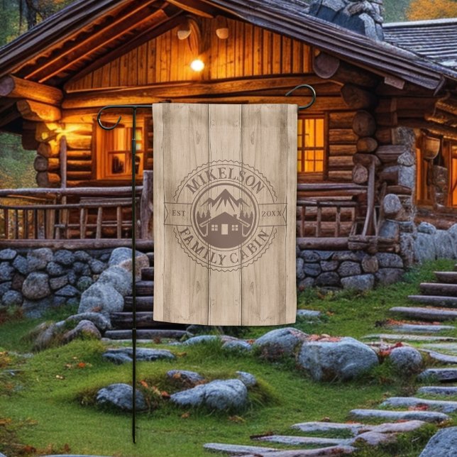 Personalized Rustic Wood Family Cabin Garden Flag (Creator Uploaded)