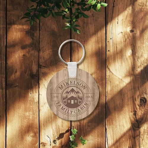 Personalized Rustic Wood Family Cabin Keychain