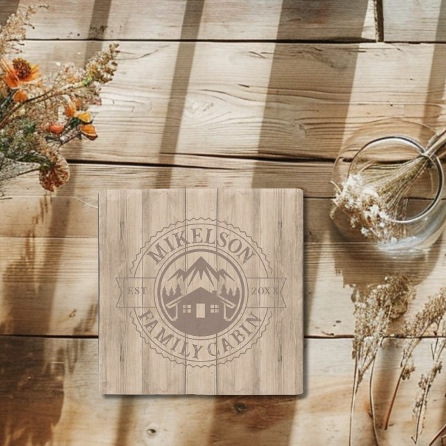 Personalized Rustic Wood Family Cabin Stone Coaster (Creator Uploaded)