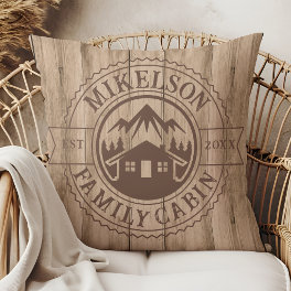 Personalized Rustic Wood Family Cabin Throw Pillow