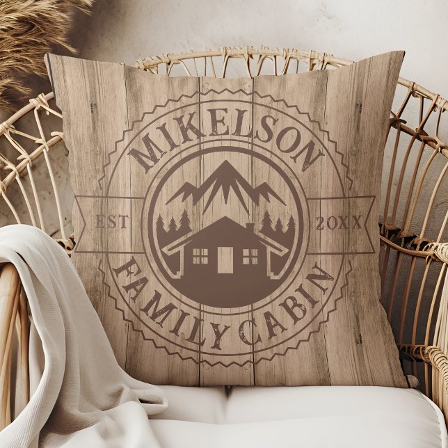 Personalized Rustic Wood Family Cabin Throw Pillow (Creator Uploaded)