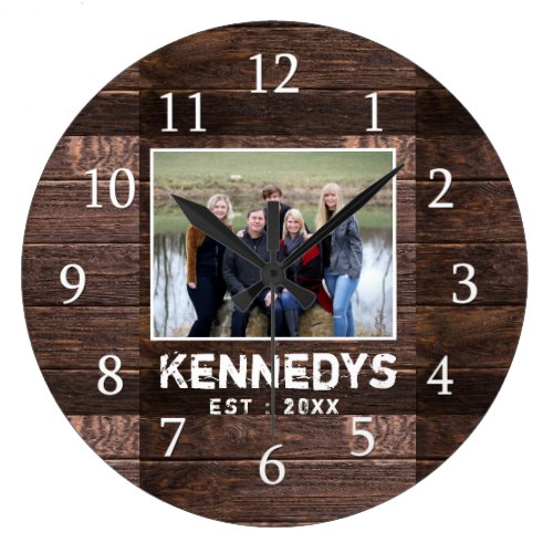 Personalized Rustic Wood Family Photo Large Clock