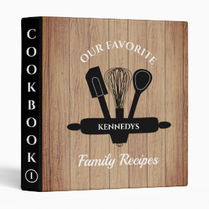Personalized Rustic Wood Family Recipe Cookbook 3 Ring Binder