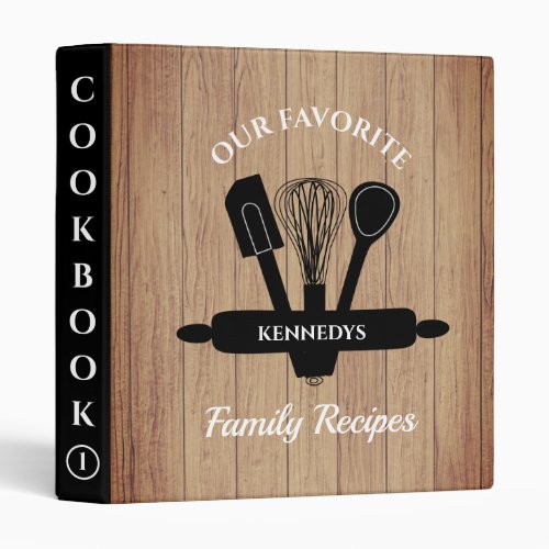 Personalized  Rustic Wood Family Recipe Cookbook 3 Ring Binder